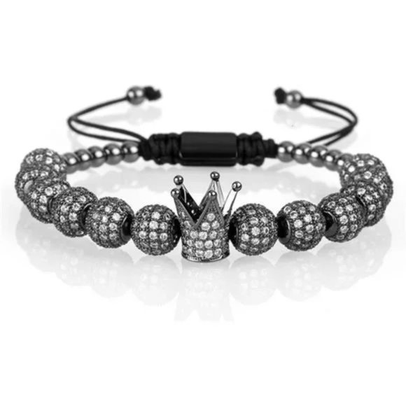 Imperial Crown King Mens Bracelet Pave CZ Gold Bracelets for Men Luxury Charm - Picture 3 of 6
